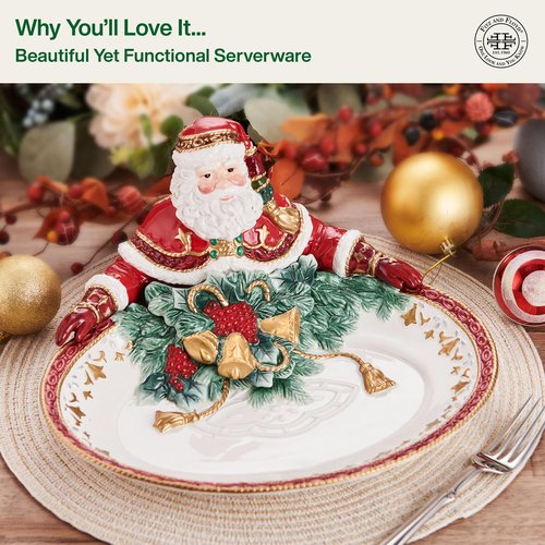 Fitz and Floyd Noel Holiday Santa Figural Serving Bowl Platter, 12 Inch