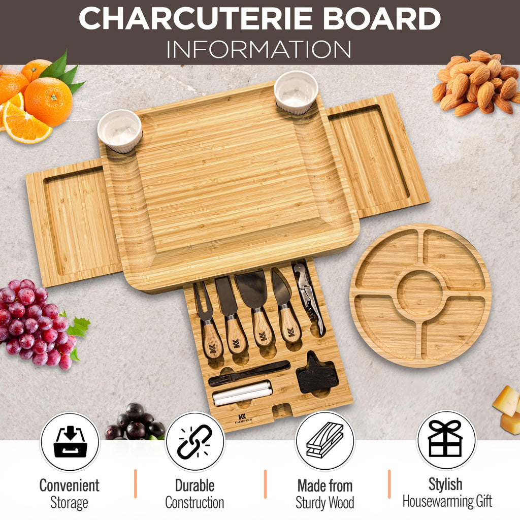 Kiaansh-Kiavi Kiaansh and Kiavi Charcuterie Boards Gift Set: Bamboo Cheese Board Set. Perfect for wedding gifts, Bridal shower and House Warming Gifts., Large