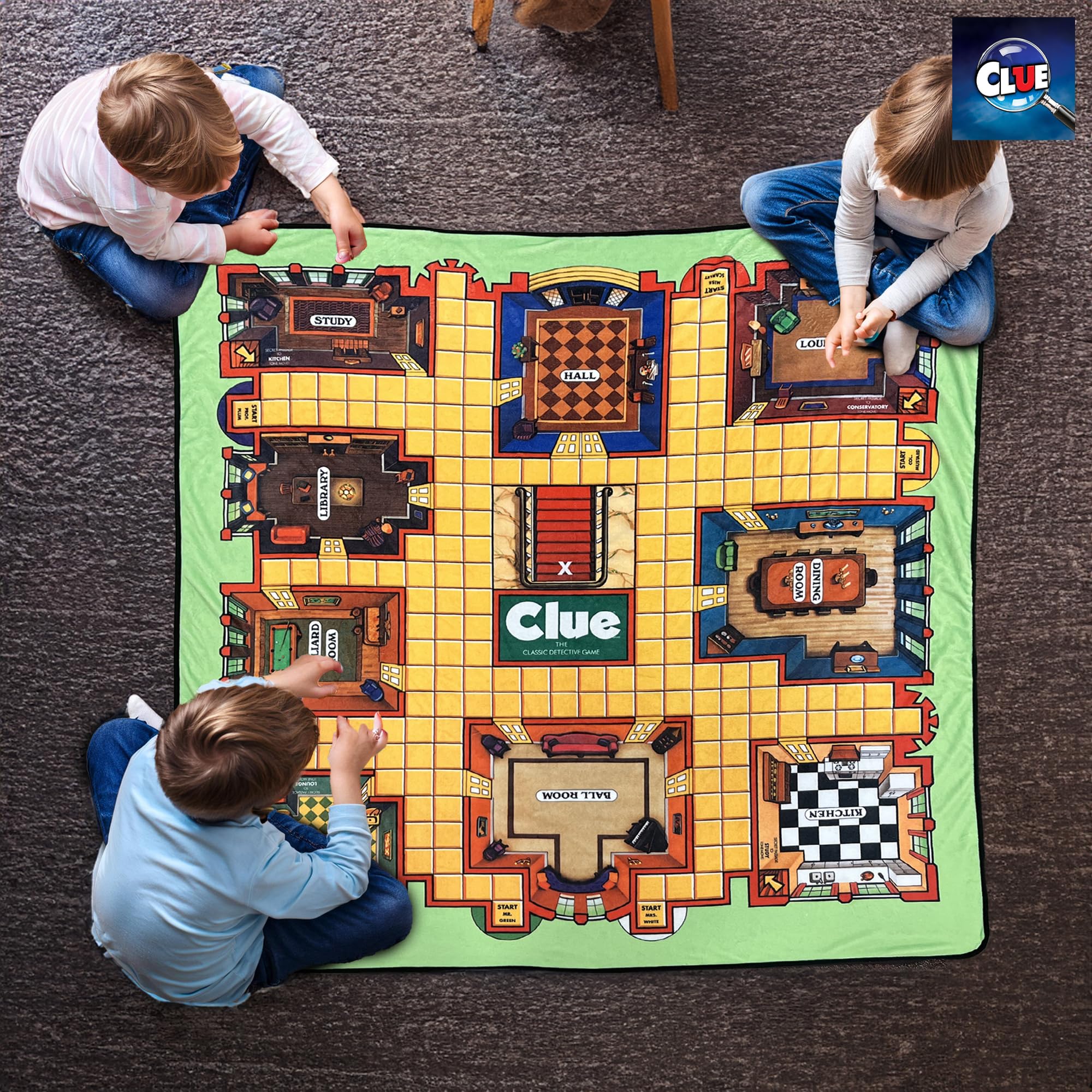 Surreal Entertainment Clue Game Board | Clue Throw Blanket | Oversized Clue Game Board | Giant Clue Floor Board Game | 60 X 60 Inches | Officially Licensed