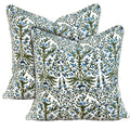 ATOSII Block Print Throw Pillow Cushion Covers, 24" X 24" - Set of 2, Decorative Couch Pillows for Living Room Bed Sofa, 100% Cotton Canvas Pillow Case for Home Decor & Outdoors - Nargis Blue