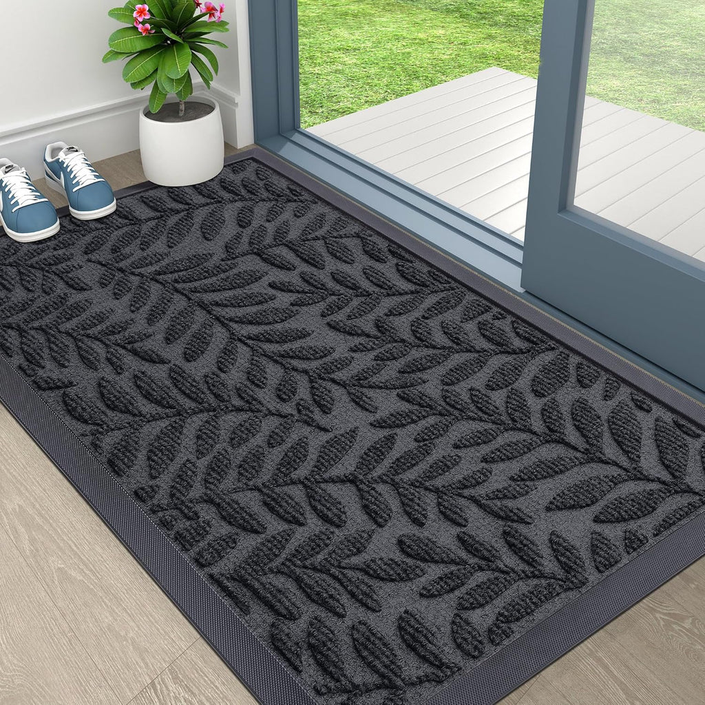 OLANLY Indoor Outdoor Door Mat - Waterproof All-Weather Doormat, 29.5x17, Sturdy Natural Rubber, Easy Clean, Medium Grey