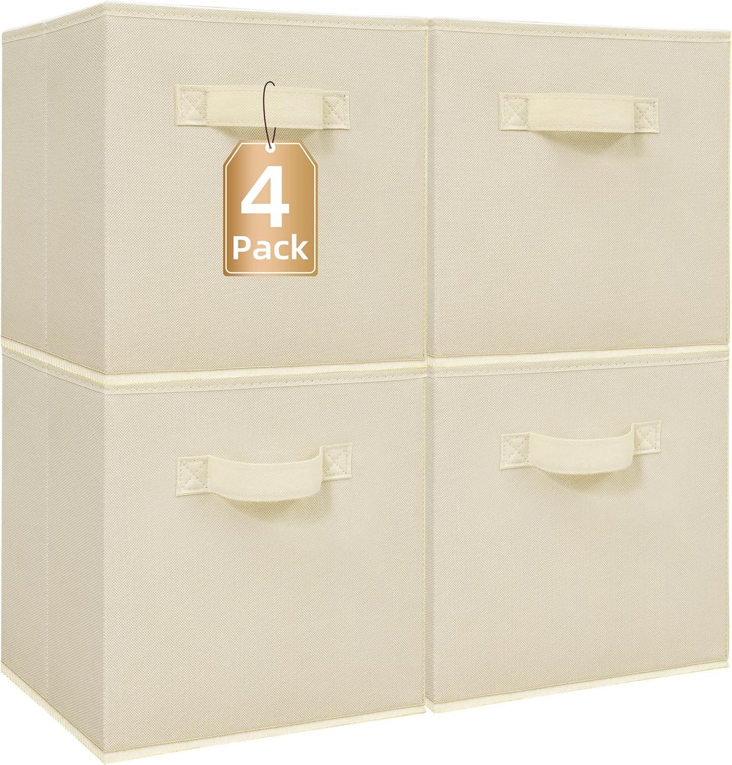 Storage Maniac Storage Cubes - 11-Inch Collapsible Bins with Handles | 4-Pack Beige Fabric Organizers