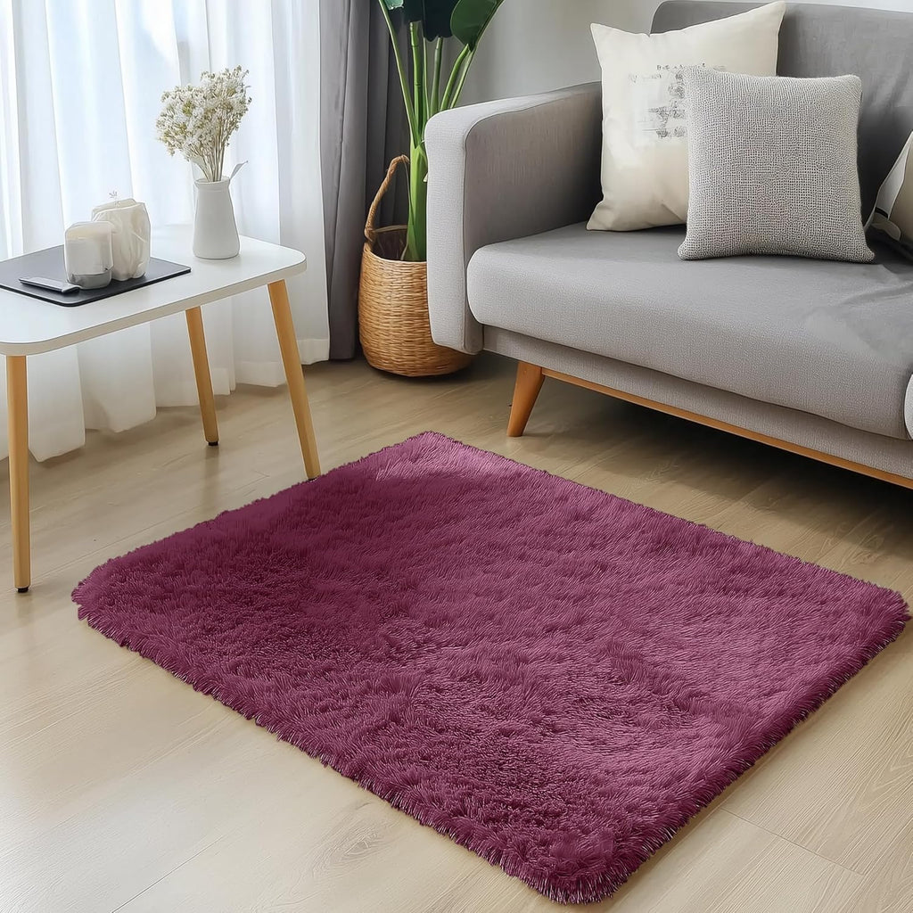 OLANLY Soft Fluffy Shaggy Bedside Rug - Machine Washable 2x3 ft | Burgundy Indoor Carpet for Kids & Nursery Decor