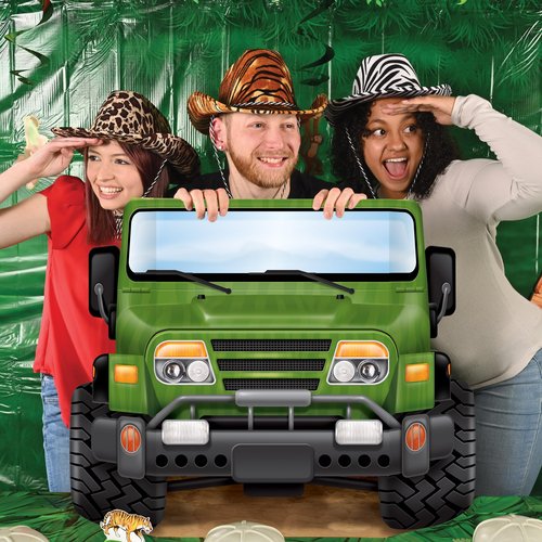Beistle Jungle Safari Photo Prop – 3-Pack Off-Road Vehicle Cardstock Cutouts for Jungle Birthdays, Zoo Adventures, or Dinosaur-Themed Photo Booths – Wilderness Party Decorations – 3' x 25"