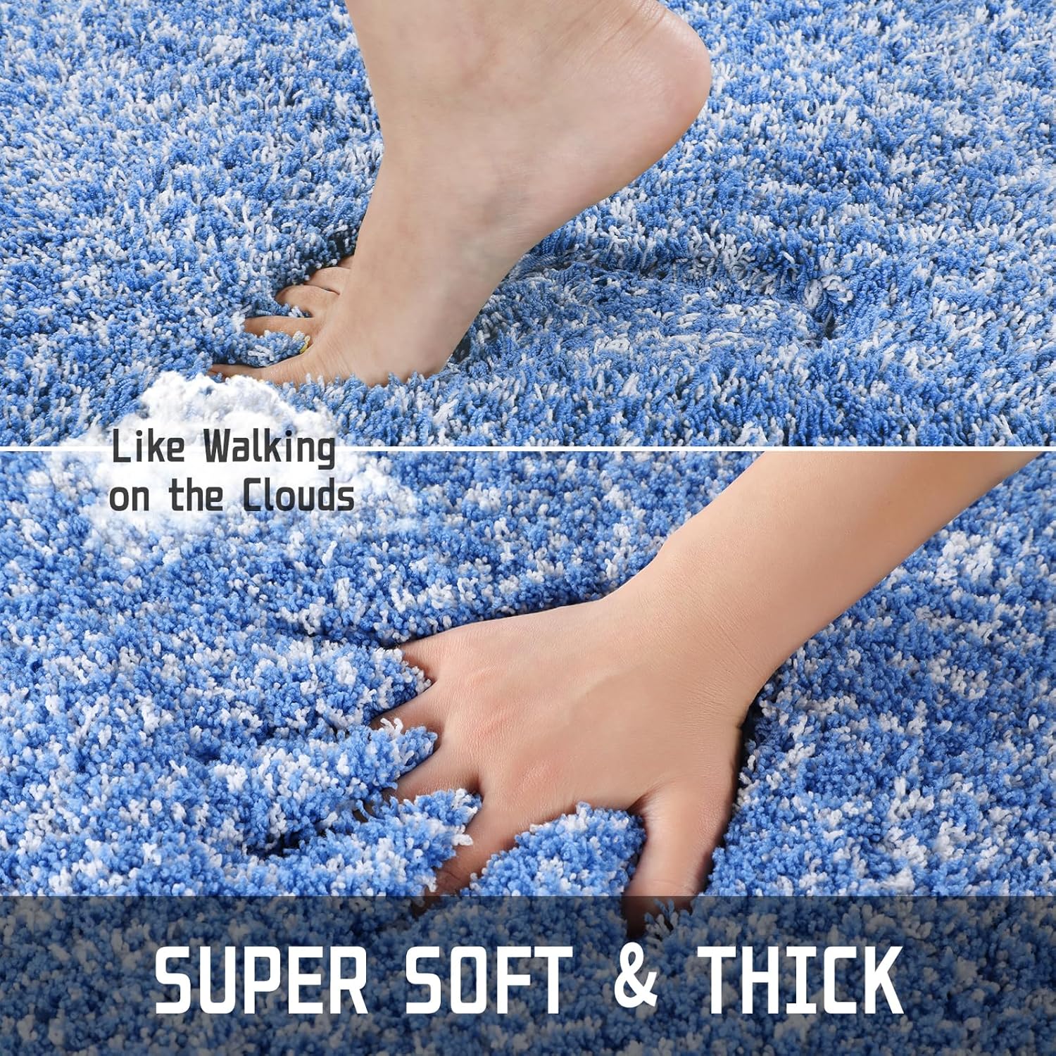 Yimobra Bath Rugs - Ultra Soft Non-Slip Microfiber Bath Mats | 32x20 Blue and White, Machine Washable