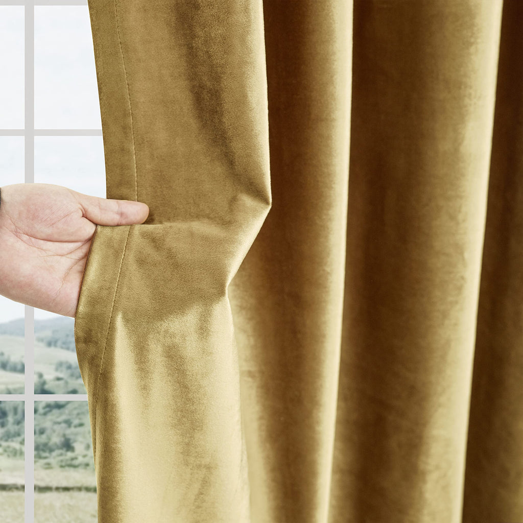 BULBUL Velvet Gold Curtains 120 inch Length- Living Room Blackout Thermal Window Drapes Darkening Decor Grommet Curtains for Bedroom Set of 2 Panels