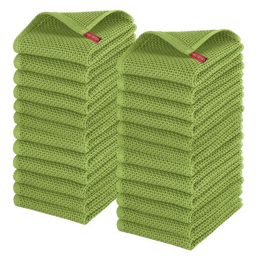 Elegant Comfort 100% Turkish Cotton 24-Pack Waffle Premium Kitchen Towels - Quick Drying and Super Absorbent Kitchen Dishcloth Towels, Ultra Soft Multi-Purpose Cleaning Towels, 16 x 25, Sage