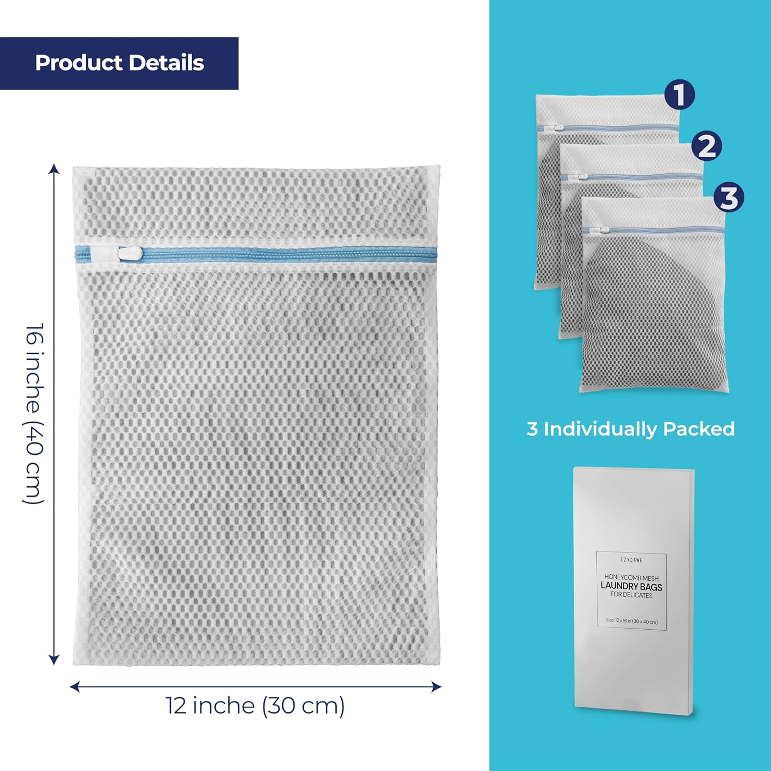 Regine Switzerland Laundry Bags for Delicates - 3 Pcs Honeycomb Mesh, 12 x 16 Inches