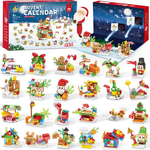 Santa’s Workshop Advent Calendar 2025 Building Set for Kids – 24-in-1 Christmas Holiday Countdown Gift with 24 Days of Surprise Figures, Party Favors Building Block for Boys & Girls Ages 6+