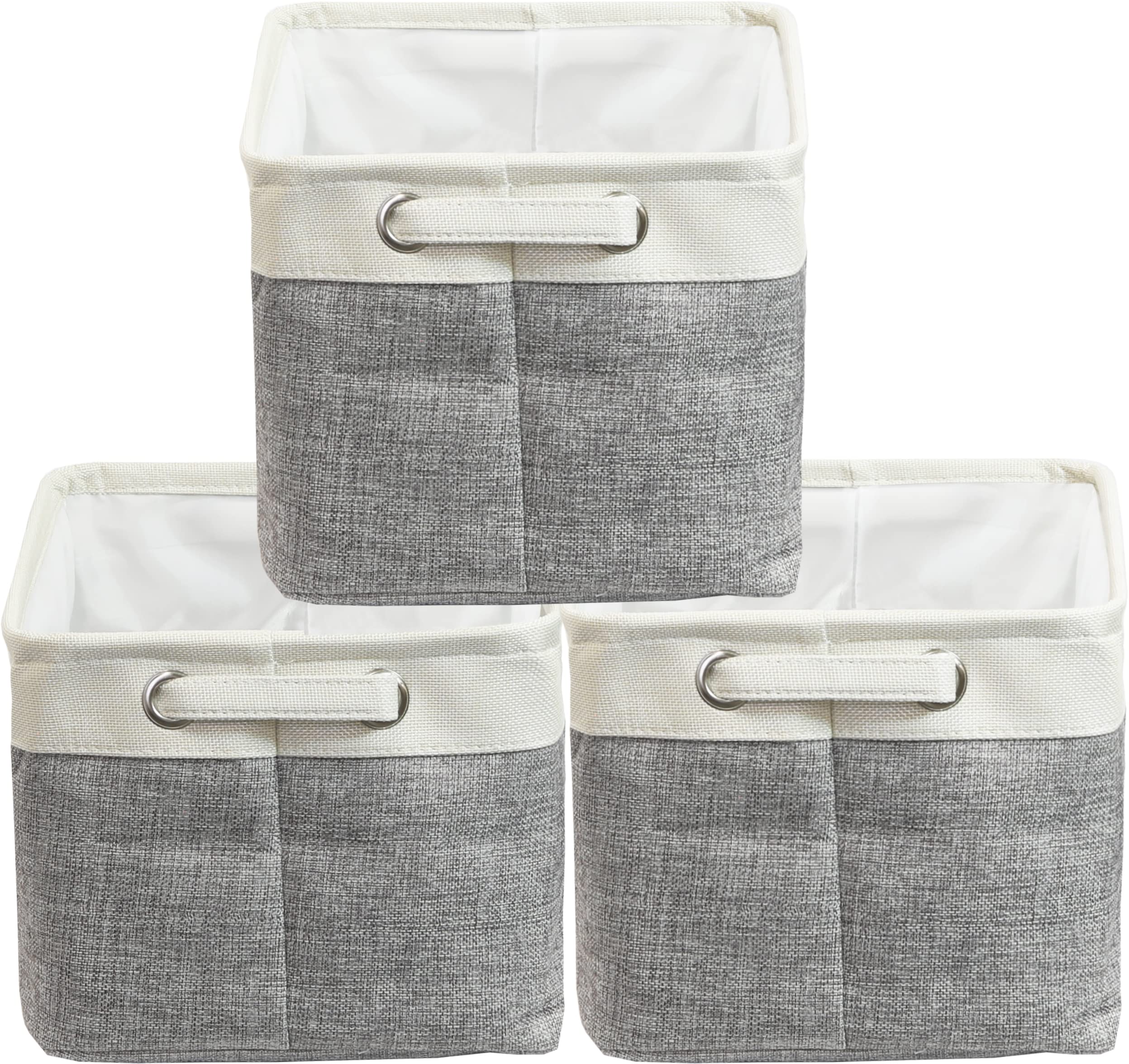Simple Houseware Large Fabric Storage Bin, 14.4" x 10" with Handles, 3-Pack, Foldable Organizer for Closet and Shelf, Gray