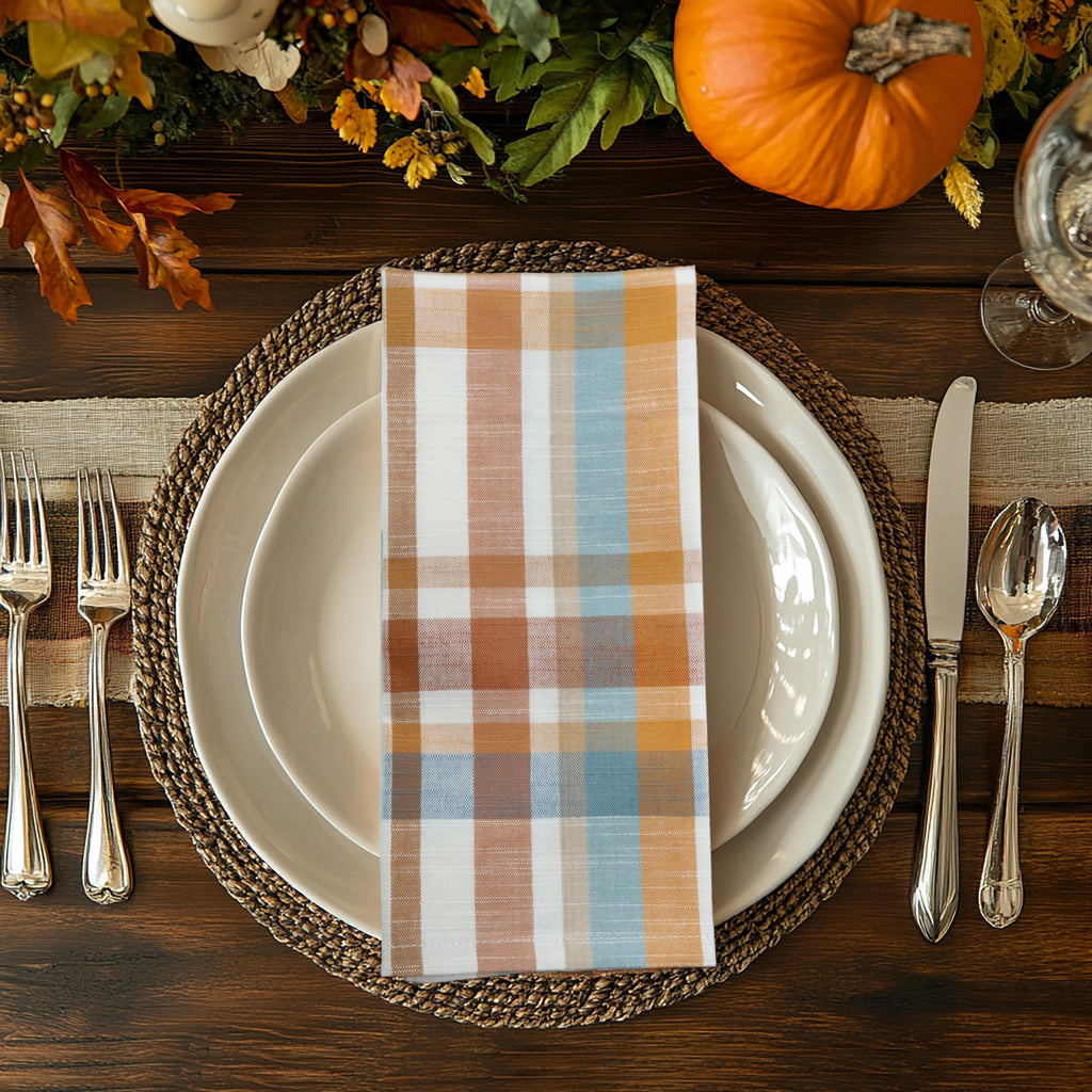 COTTON CRAFT Harvest Cloth Napkins - Set of 12 Multicolor Plaid Pure Cotton Dinner Napkin - Durable Washable Reusable Soft Napkin - Fall Thanksgiving Napkin - Holiday Party Table Napkin Gift - 17x17