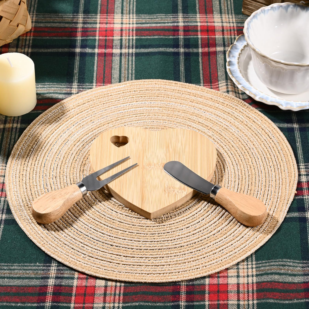 6 Set Heart Shaped Charcuterie Board Wood Mini Charcuterie Board With Cheese Knives Fork Set Bridal Shower Favors for Guest Bridal Baby Shower Prize Wedding Birthday Valentines Day (Wood color 01)