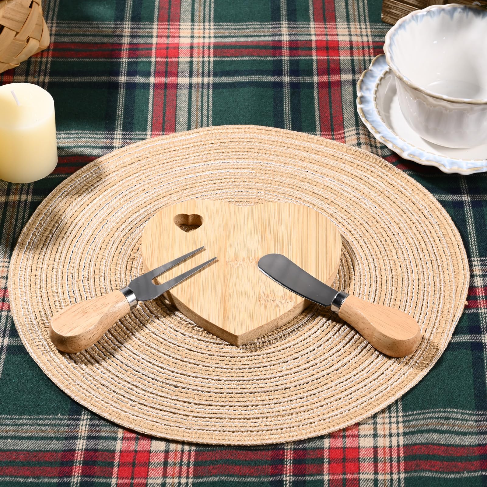 6 Set Heart Shaped Charcuterie Board Wood Mini Charcuterie Board With Cheese Knives Fork Set Bridal Shower Favors for Guest Bridal Baby Shower Prize Wedding Birthday Valentines Day (Wood color 01)