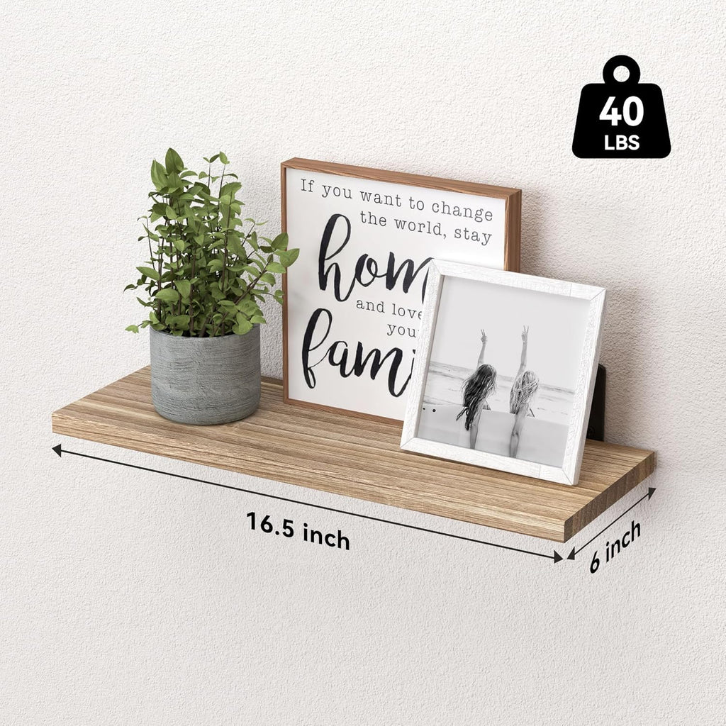 WOPITUES Wood Floating Shelves - Set of 6 Rustic Brown Wall Decor for Bedroom, Bathroom & Living Room