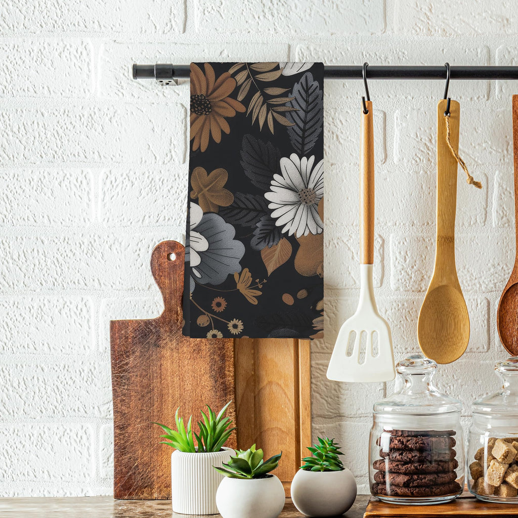 WAITPI Black Boho Kitchen Towels, Floral Dish Hand Towels for Kitchen Bathroom College Students Dorm, Boho Decor Gifts Decorative Bathroom Towel for Women Girls 16x24 Inch
