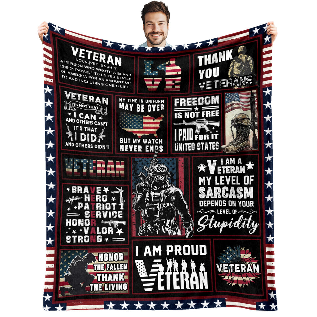 BUUGVIIL Veteran Gifts for Men Dad Husband, Fathers Day Birthday Retirement Gifts for Veterans, Navy/Army/Air Force Veteran Gifts, Hard Head Veterans Blanket 50"x60"