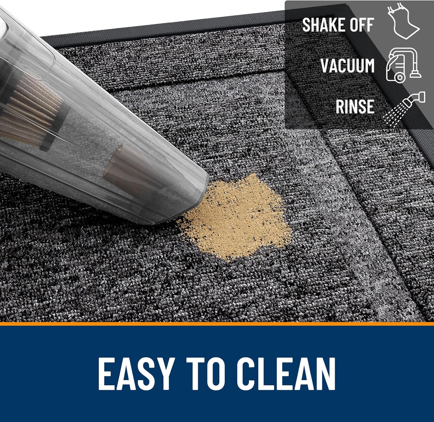 OLANLY Waterproof All-Season Front Door Mat - Sturdy Natural Rubber, Easy Clean, 33x21, Black & White