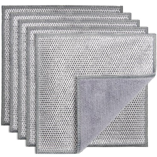 PIPUHA 5 Pack Dual-Sided Metal Wire Dishcloth, Reusable Non-Scratch Cleaning Pads with Fabric Side for Nonstick Cookware, Pots, Pans & Kitchen Cleaning