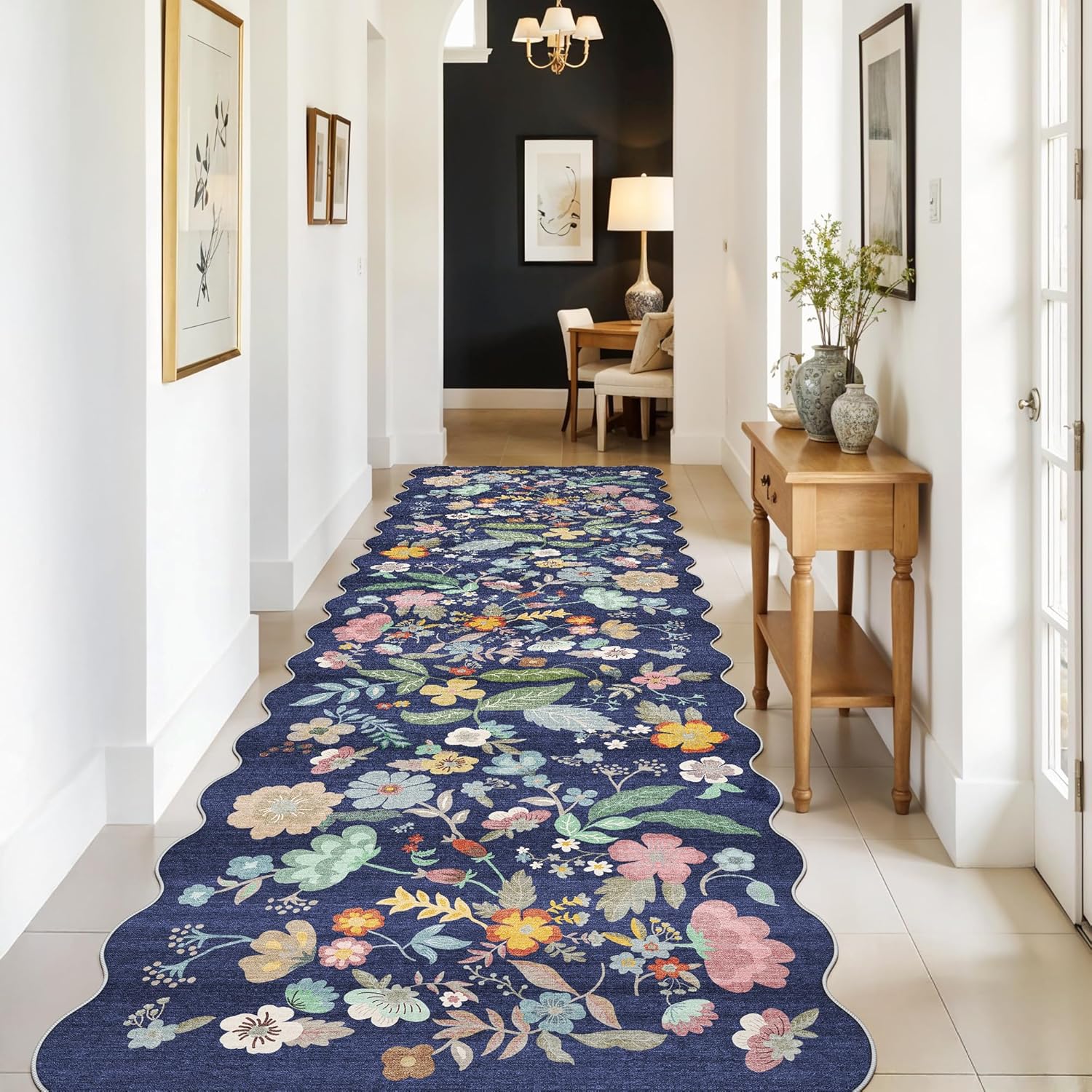 Skiennix 3x10 Long Hallway Runner Rug - Washable Floral Low-Pile Carpet for Entryway & Living Room | Purple