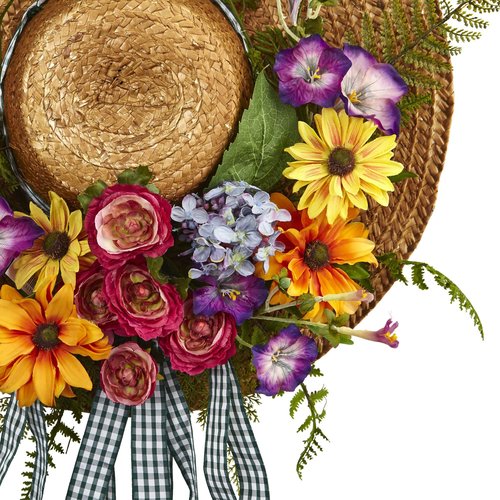 Nearly Natural 4587 Mixed Flower Hat Wreath,18"