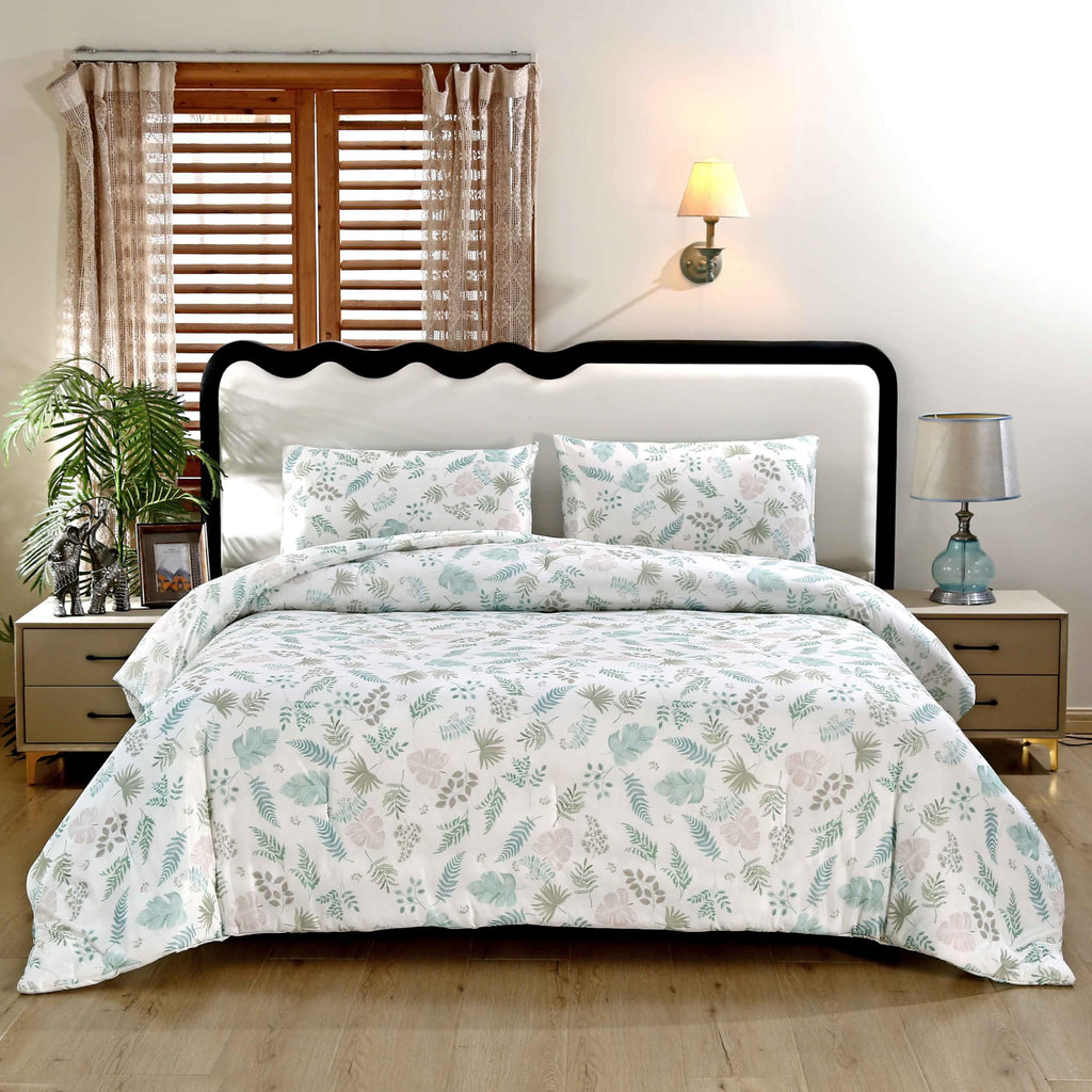 SDY 3PCS Silky Leaf Comforter Set Queen,Soft Floral Comforter Set for Boys Girls and Kids with 1Comforter+ 2Pillowcases