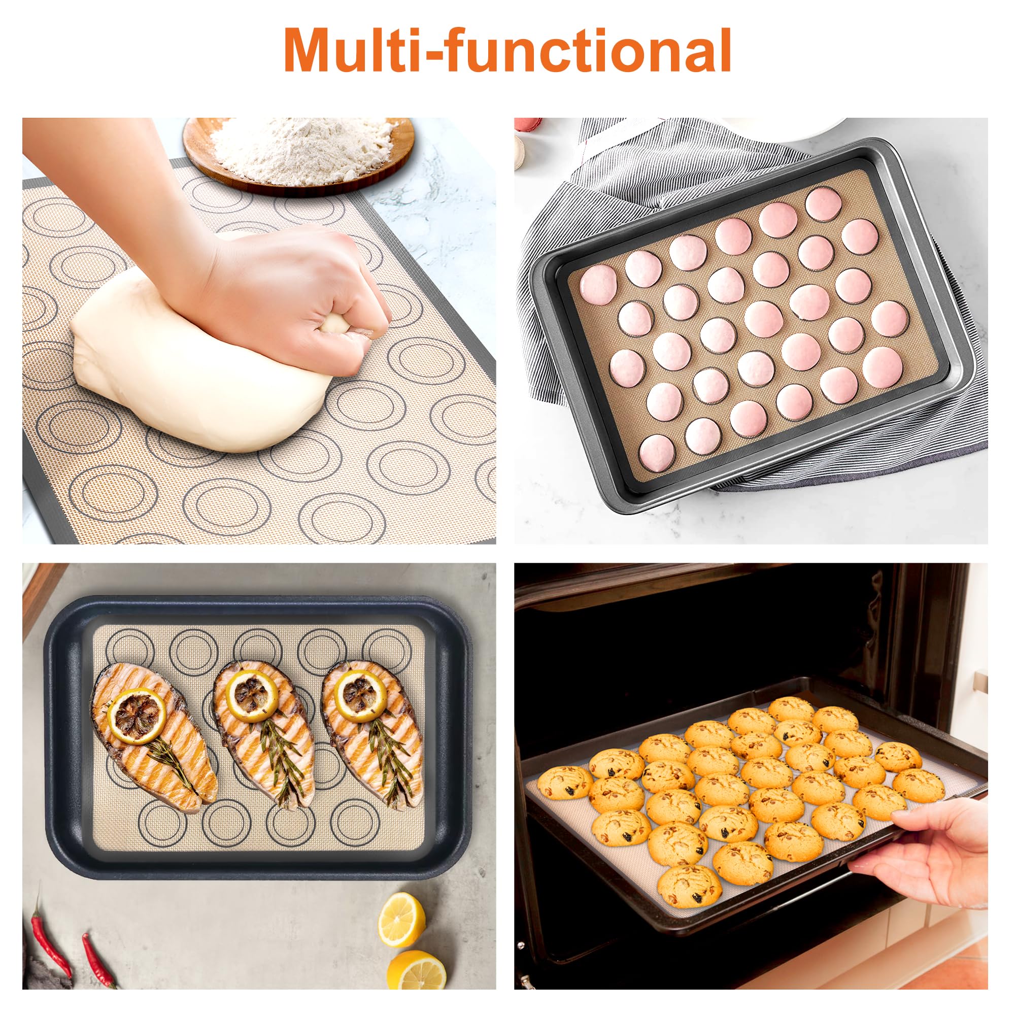 HOOMIL Macaron Silicone Baking Mats, 15"x10", Non-Stick, Reusable, Food Safe, Jelly Roll Sheet Size Silicone Mat, Pack of 2