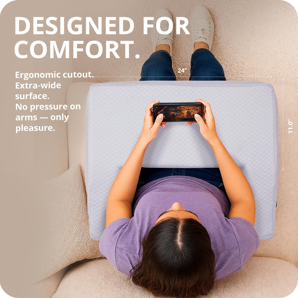 SafeSprings Laptop Pillow for Bed & Couch – 24" Lap Desk with High Density Foam, 16" Leg Spacing, Arm Rests, Side Pockets, 2 Washable Covers | Gaming, Reading, Steam Deck, Switch