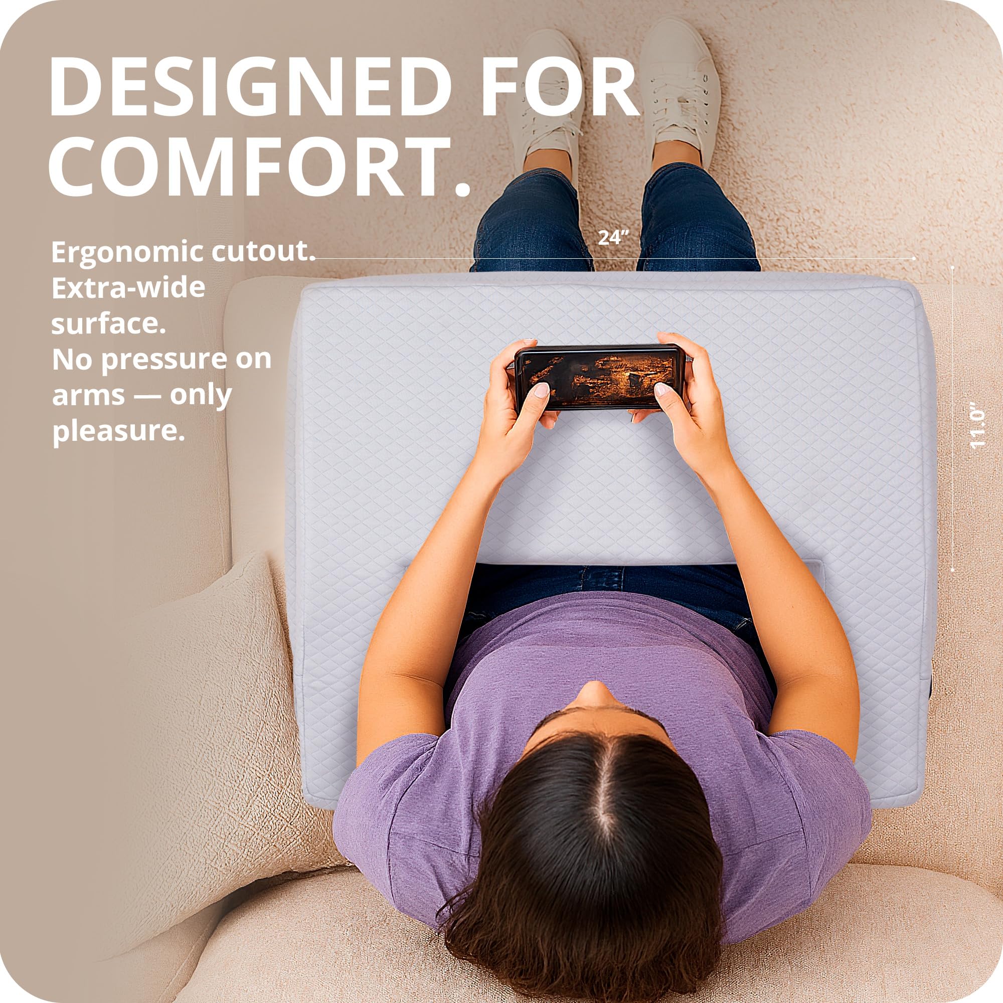 SafeSprings Laptop Pillow for Bed & Couch – 24" Lap Desk with High Density Foam, 16" Leg Spacing, Arm Rests, Side Pockets, 2 Washable Covers | Gaming, Reading, Steam Deck, Switch