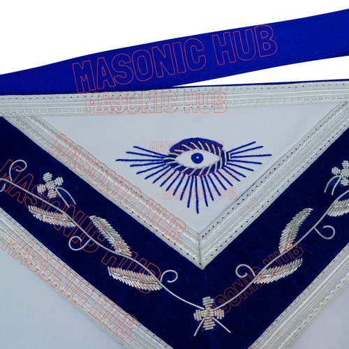 Master Mason with Embroidered Border Masonic 100% Lambskin Apron [Blue & White]