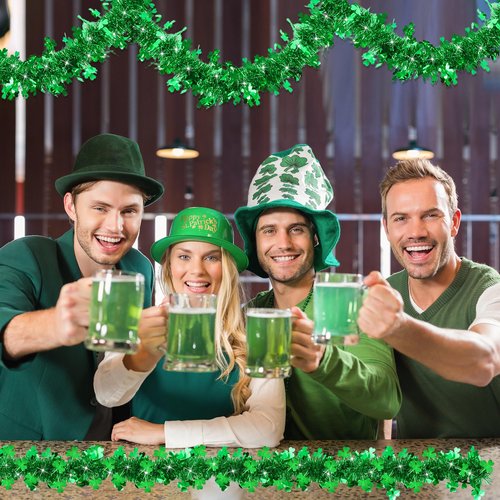 50FT St Patricks Day Green Shamrock Tinsel Garland, Metallic Hanging Garland Shamrock Decor Saint Patricks Day Decoratiosn for Home Indoor Outdoor Decor, Irish Party Supplies for Classroom Office