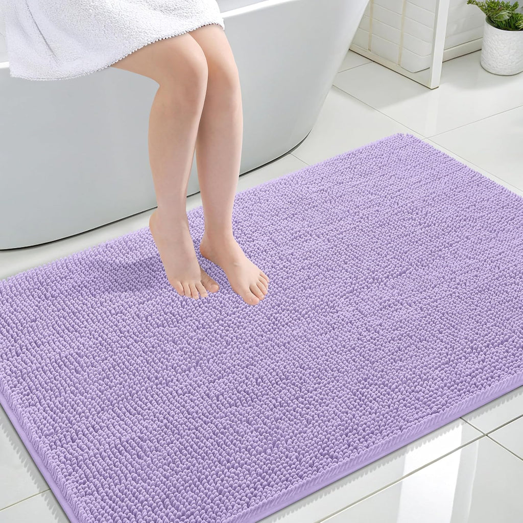 OLANLY Large Bath Rugs - Extra Soft Chenille, Quick-Dry Rubber Backing, Machine Washable | Lavender 47x32