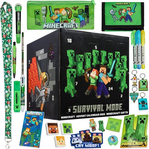 Minecraft Advent Calendar 2025 - 24 Fun Items Including Keychains, Pens & Notebooks | Perfect Gamer Xmas Gift