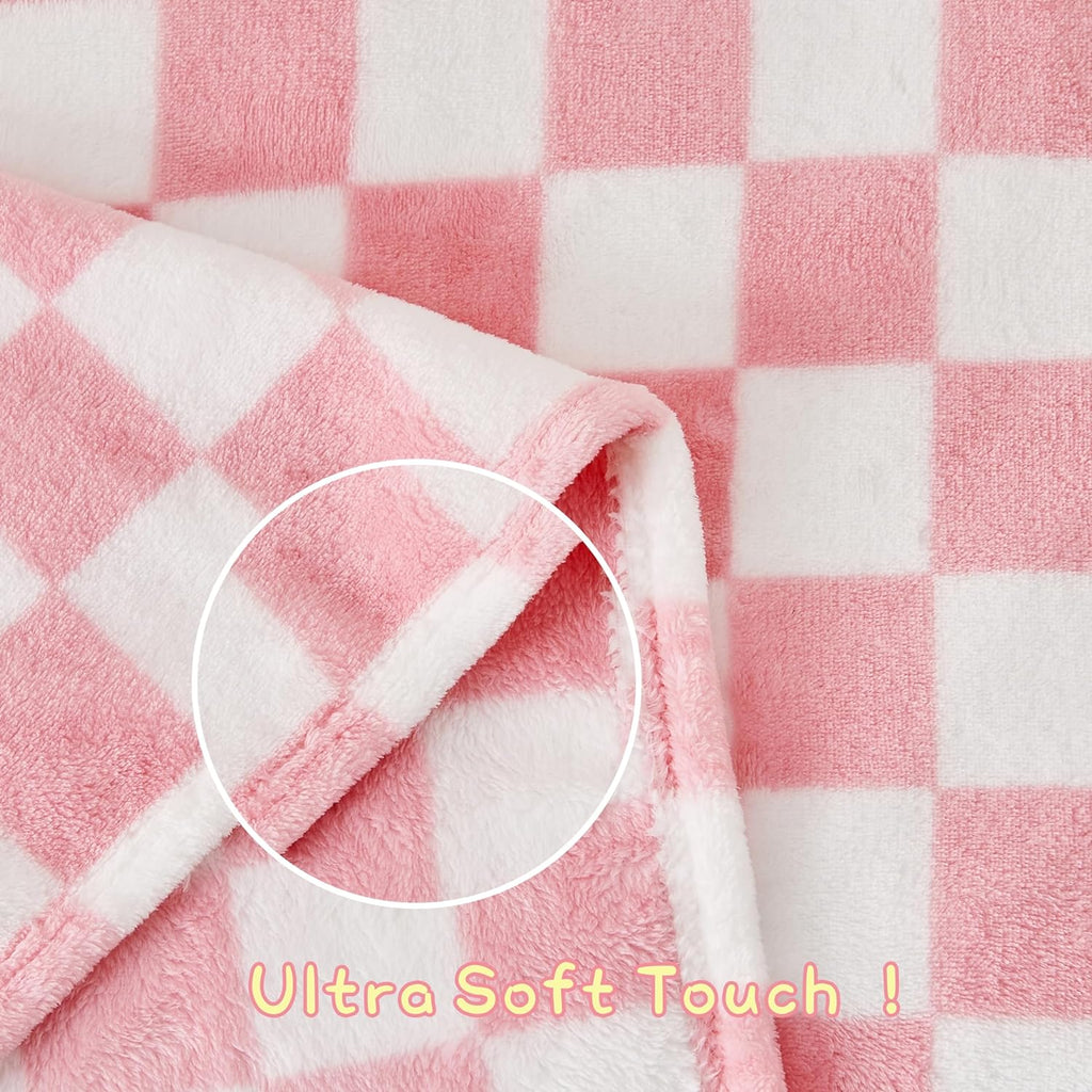 Yurhap Checkered Baby Blanket - Pink Fleece for Girls & Boys | Lightweight & Warm 30''x40''