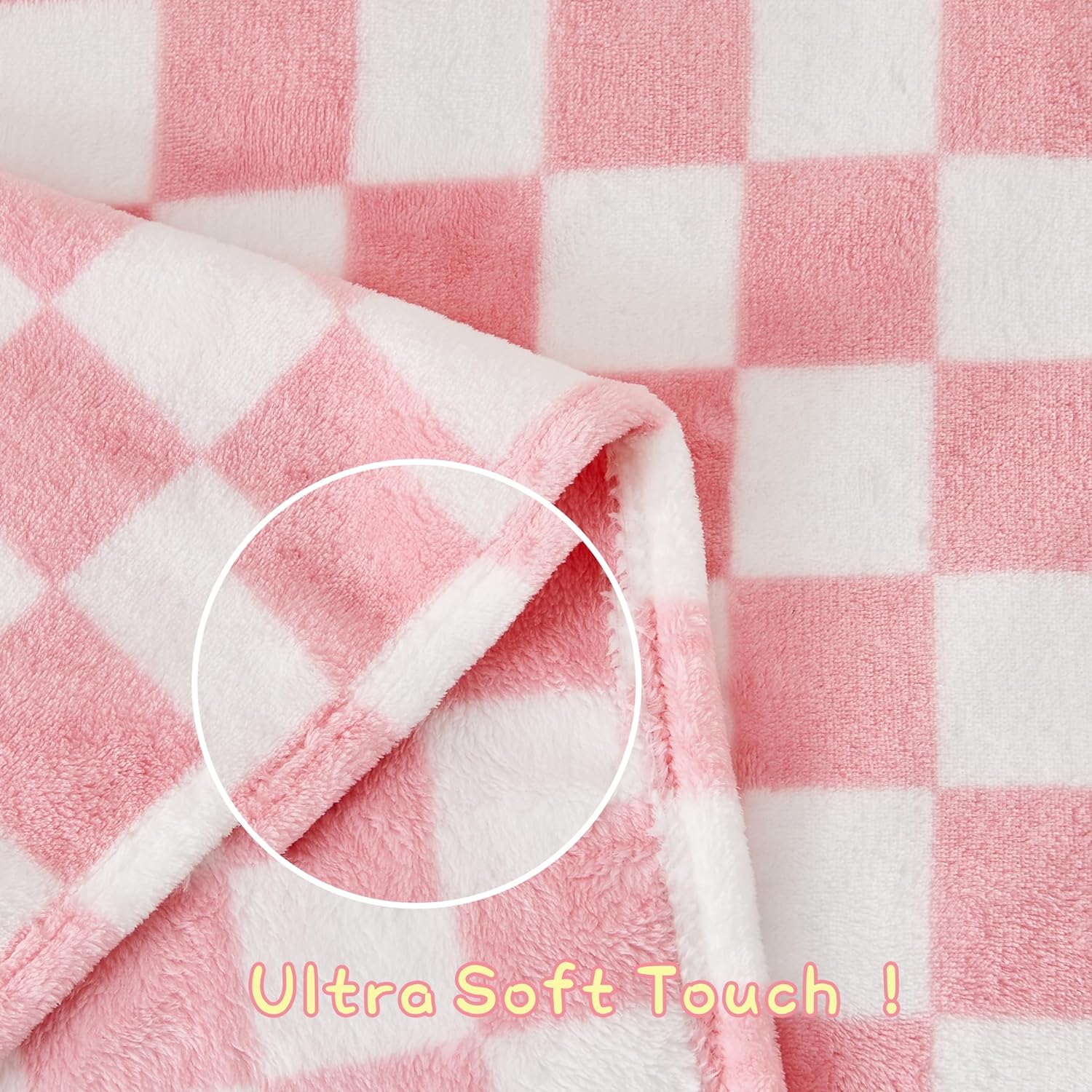 Yurhap Checkered Baby Blanket - Pink Fleece for Girls & Boys | Lightweight & Warm 30''x40''