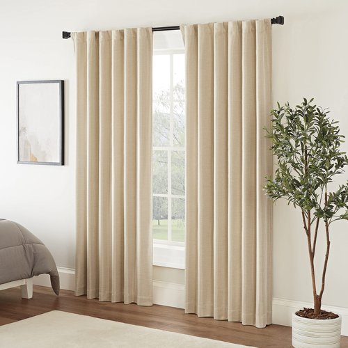 ECLIPSE Fresno Modern Blackout Thermal Rod Pocket Window Curtain for Bedroom (1 Panel), 52" x 84", Wheat