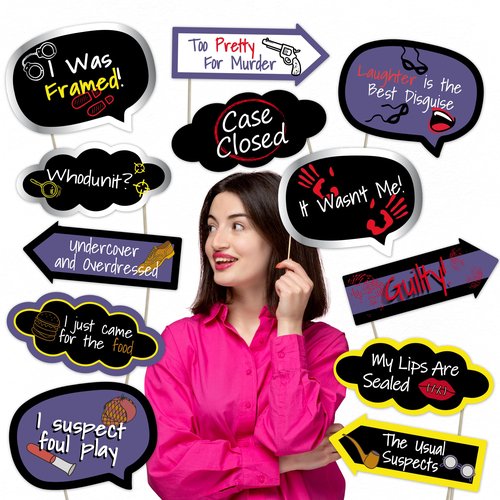 Murder Mystery Photo Booth Props Set – Fun Party Decorations for Mystery Nights, Detective Games, and Crime Theme Events (12)
