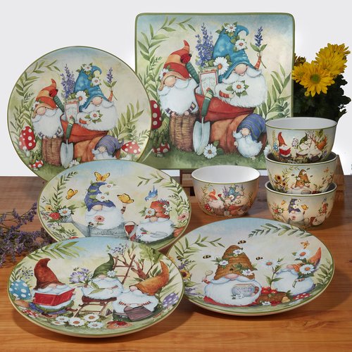 Certified International Garden Gnomes 24 oz. Ice Cream/Dessert Bowls, Set of 4 Assorted Designs (Pack of 3)