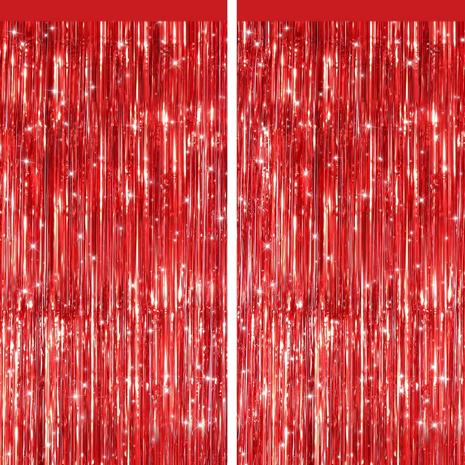 Red Metallic Tinsel Foil Fringe Curtains by [Brand Name] - 2 Pack Photo Booth Backdrop for Parties & Events