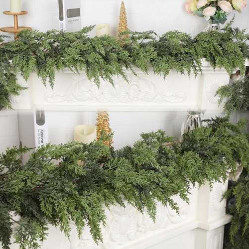 yofit 6FT Garland Christmas Decorations- Artificial Cedar Pine Garlands for Fireplace Mantel, Table, Door Frame, Staircase- Christmas Indoor/Outdoor Holiday Decor