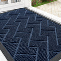 OLANLY Waterproof Front Door Mat | All-Season Herringbone Design | Easy Clean Natural Rubber | 29.5"x17" (Blue)