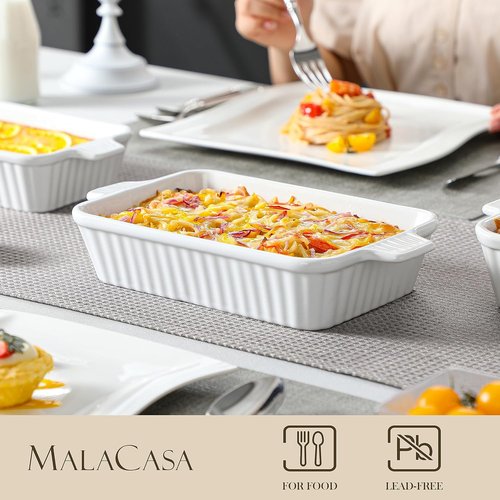 MALACASA Ceramic Bakeware Set - 5-Piece Oven Safe Casserole Dishes in White | Includes 9x13 Dish
