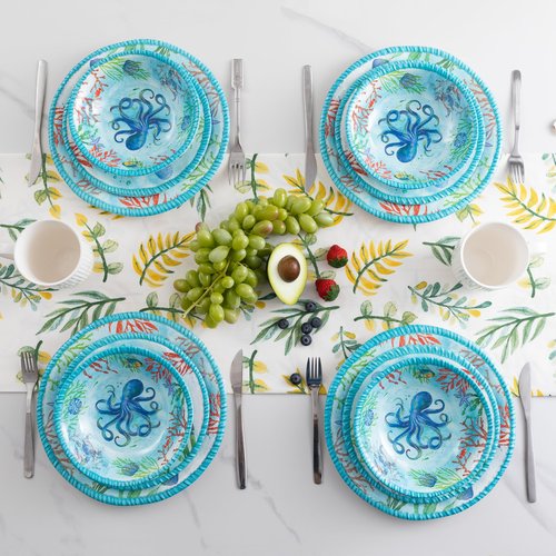 ZAROCRUS Coastal Dinnerware Sets, Ocean Theme Unbreakable Kitchen Plates and Bowls Set, Coastal Dishes Lightweight Dinnerware Set, RV and Camping dishes set for 4, Dishwasher Safe