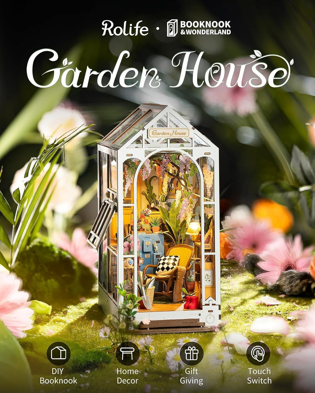 Rolife DIY Book Nook Kits - Garden House Bookshelf Insert | 3D Puzzle Dollhouse Decor for All Ages