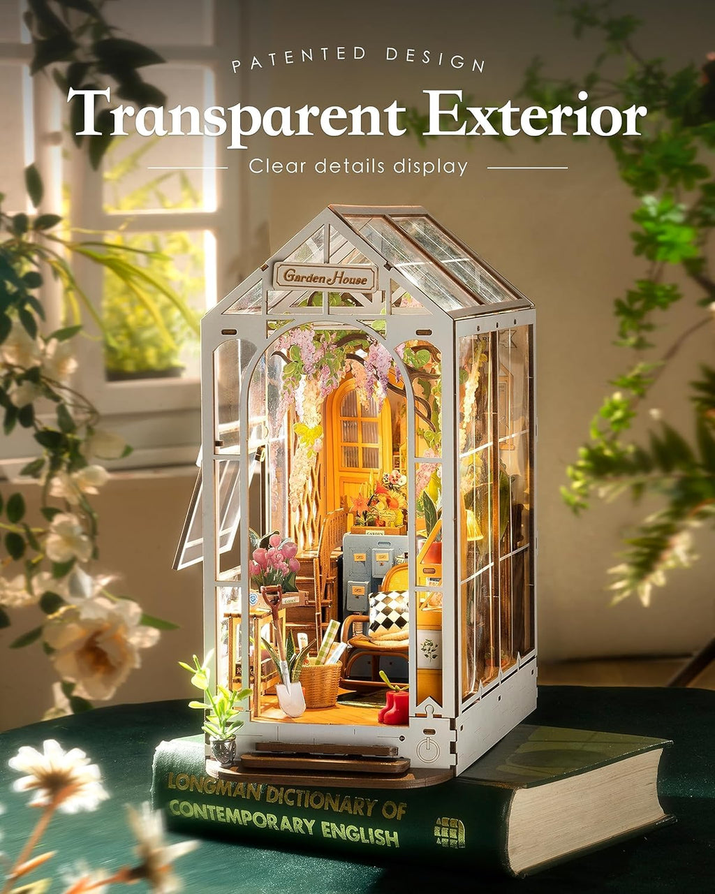 Rolife DIY Book Nook Kits - Garden House Bookshelf Insert | 3D Puzzle Dollhouse Decor for All Ages