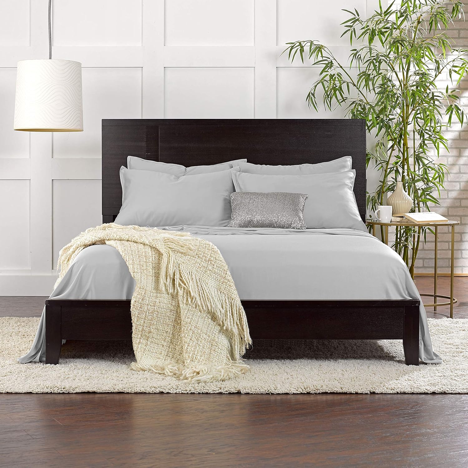 Pure Bamboo Queen Sheets - Luxuriously Soft & Cooling 100% Organic Viscose Bed Sheet Set | Silver Pearl, Double Stitching