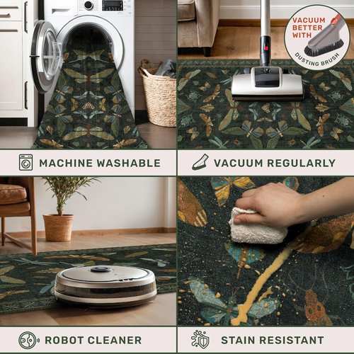 Hazo Haus Entryway Rug - Dark Green 2x3 Washable Non-Slip Throw Rug for Kitchen & Bathroom