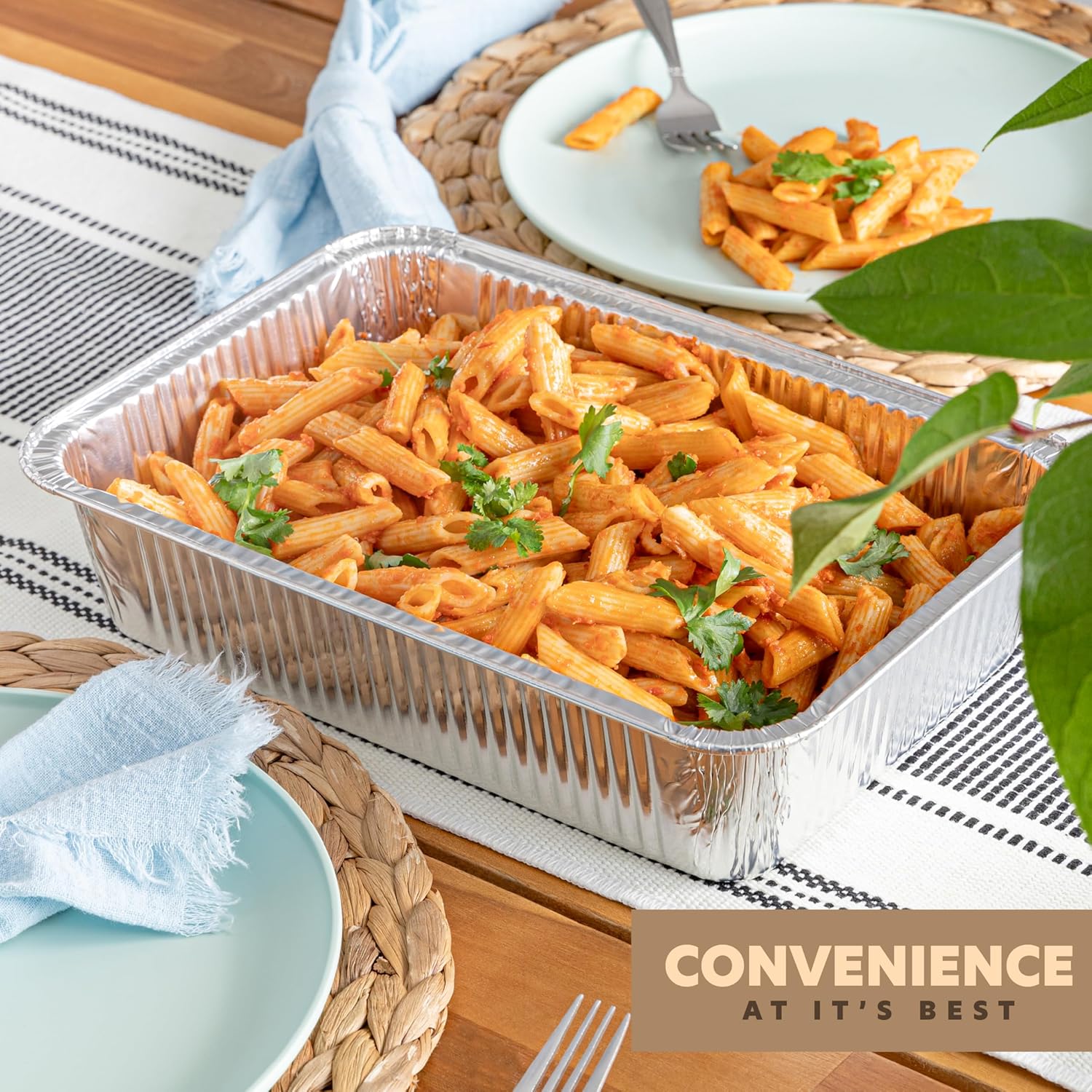 PlasticPro Aluminum Pans - Heavy Duty Disposable Baking Pans with Covers | 12.5'' x 9'' | 10 Pack