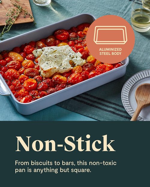 Caraway Non-Stick Ceramic Rectangle Pan Duo - 9”x13” - Naturally Slick & Non-Toxic - Ideal for Brownies & Lasagnas - Gray