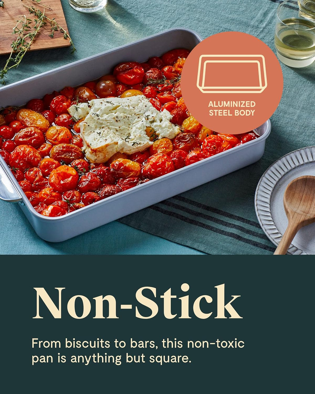 Caraway Non-Stick Ceramic Rectangle Pan Duo | 9”x13” | Naturally Slick & Non-Toxic - Perfect for Brownies & Lasagnas - Sage