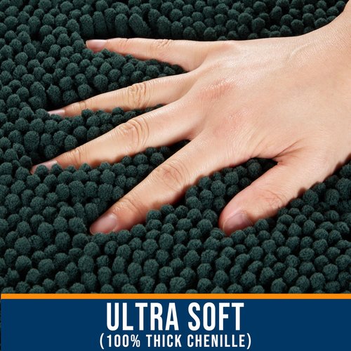 watthourhome Chenille Bathroom Rug Extra Soft Absorbent Quick Dry Machine Washable Non-Slip Bath Mat for Tub Shower and Bathroom Floor Plush Shaggy Home Decor 24"x16" Green